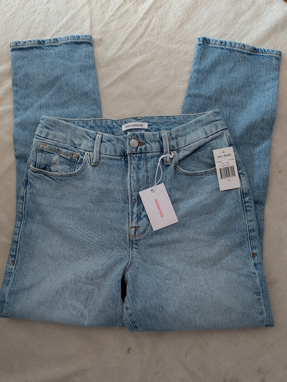 NWT Good American Light Blue High-rise Straight Jeans style GL386T Size 10
